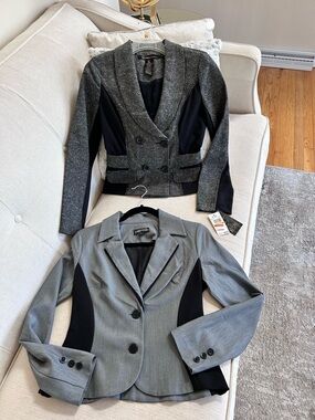 grass collection Gray Blazers with Black Contrast Panels - Twin Set